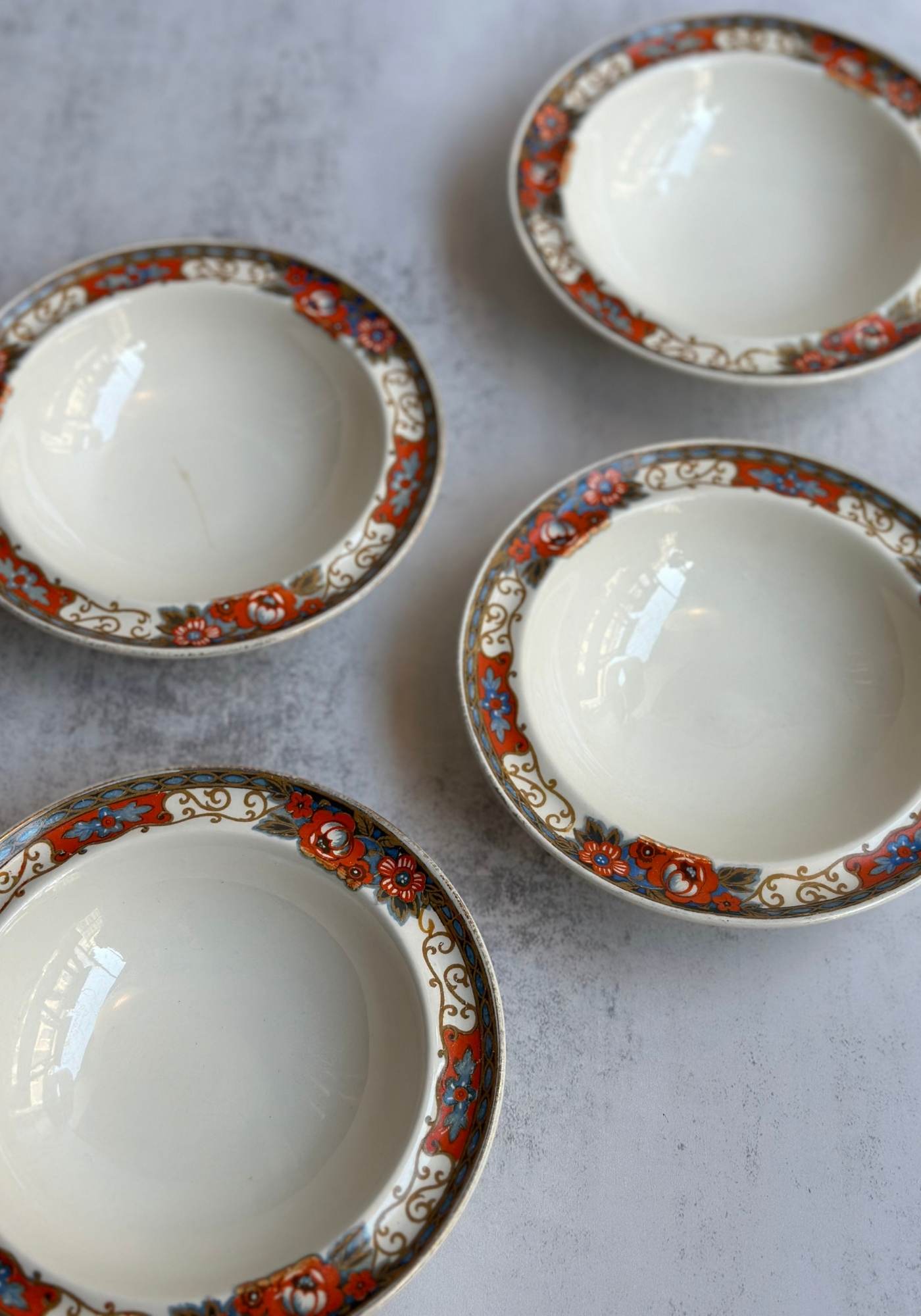 Set of Four Orange Poppy Floral Plates