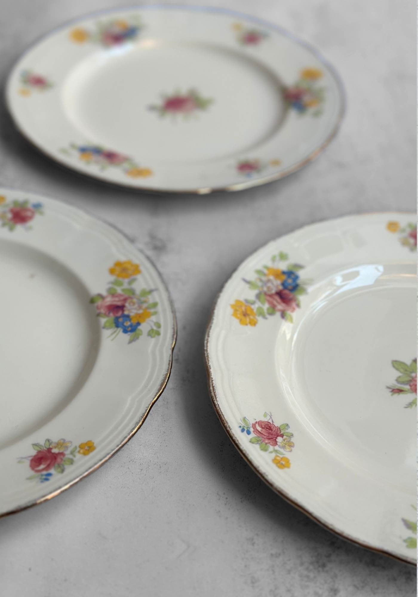 Set of Three Floral Rose Side Plates