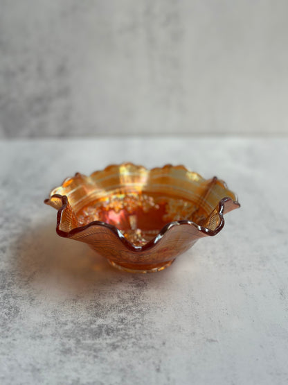 Small Ruffled Windmill Carnival Glass Bowl