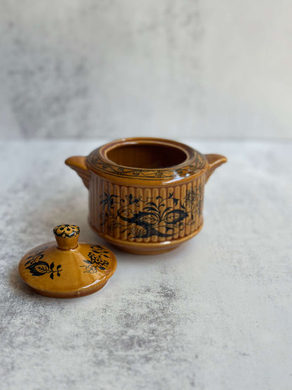 Vintage Mustard Yellow Floral Sugar Pot