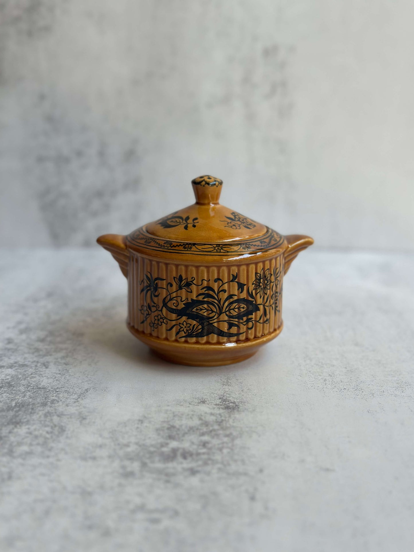 Vintage Mustard Yellow Floral Sugar Pot
