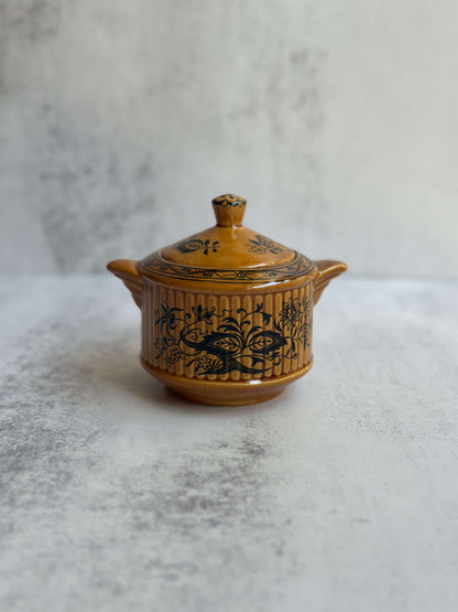 Vintage Mustard Yellow Floral Sugar Pot