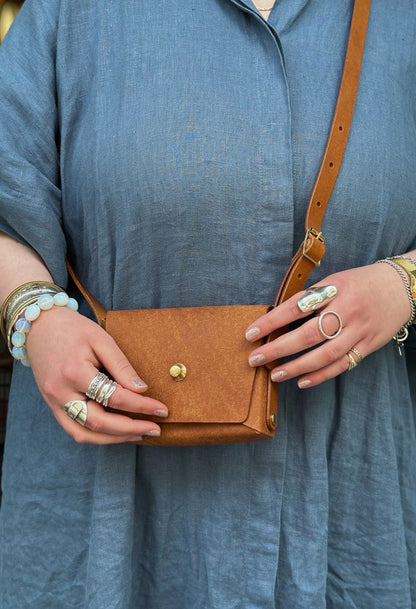 buckled tan brown leather pedro bag