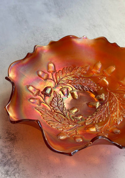 Ruffled Acorn Carnival Glass Bowl