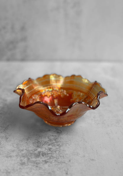 Small Ruffled Windmill Carnival Glass Bowl