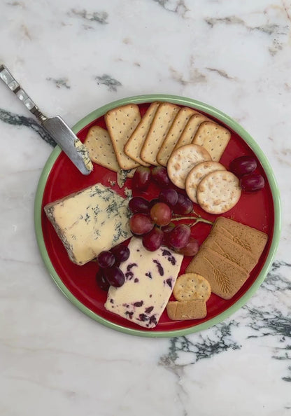 Limited Edition Terracotta Red Enamel Pizza Plate with Green Rim
