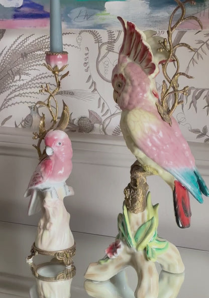 Bougeoir en céramique Perruche rose