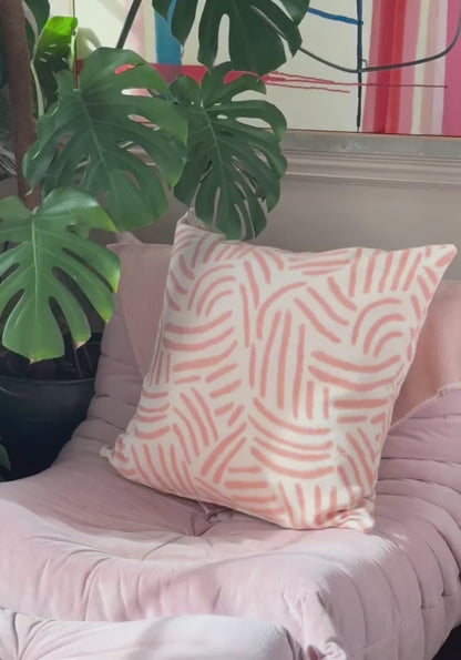 Woven Peach Pink Crosshatch Cushion Collection