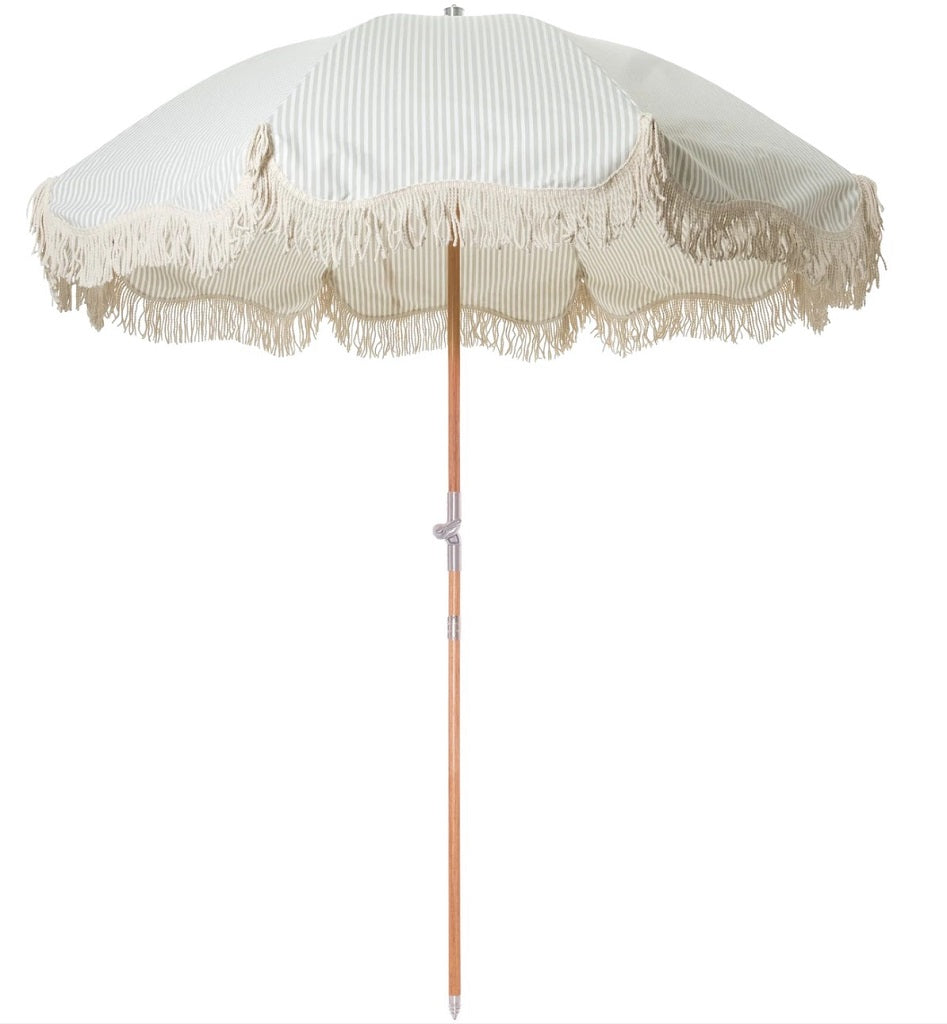 Premium Beach Umbrella - Sage Stripe